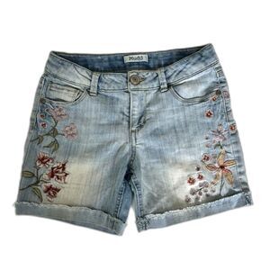 Mudd Jeans Embroidered Floral Denim Bermuda Shorts 12 Girls Boho Cottagecore